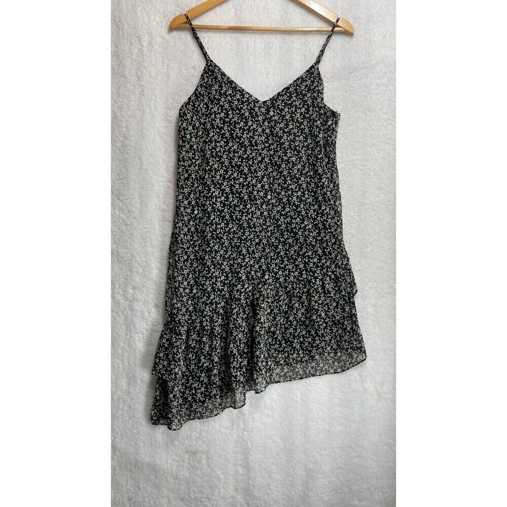 AQUA Black Floral Asymmetric Hem Mini Dress Size M Cottagecore Boho Chic